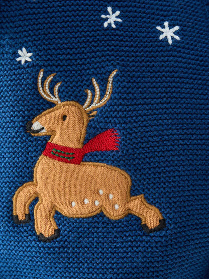 |Boy| Cardigan De Natal Com Estampa Azul Marinho (3 meses a 7 anos)