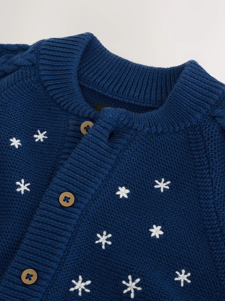 |Boy| Cardigan De Natal Com Estampa Azul Marinho (3 meses a 7 anos)