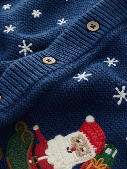 |Boy| Cardigan De Natal Com Estampa Azul Marinho (3 meses a 7 anos)