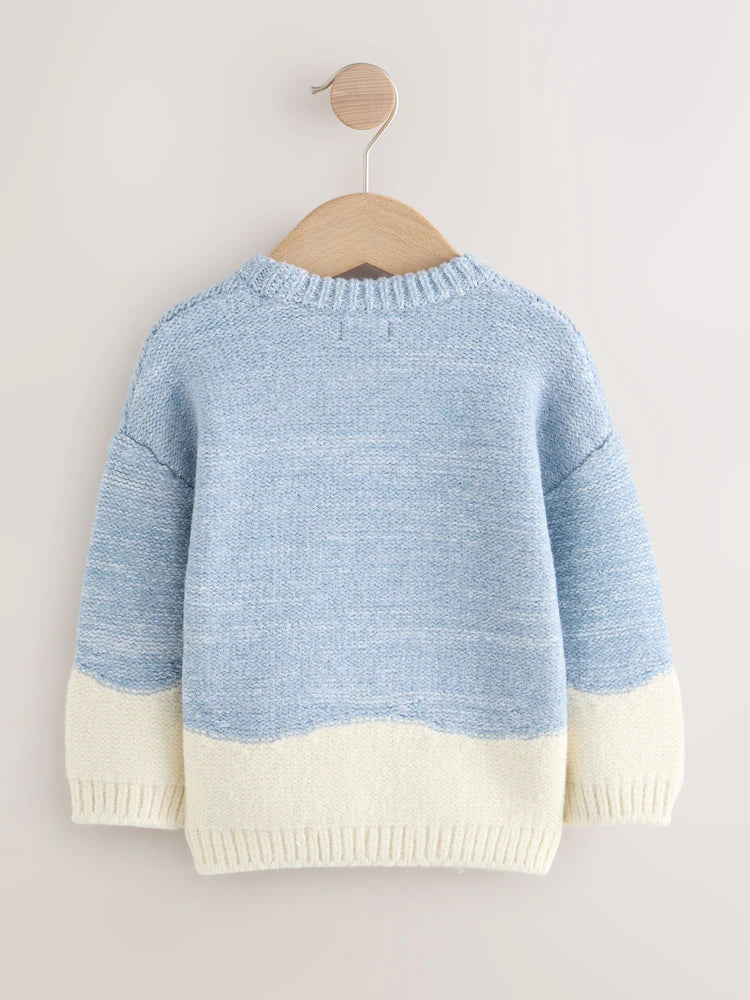 |Boy| Suéter De Natal Em Tricô Com Boneco De Neve Azul/Cru (3 meses a 7 anos)