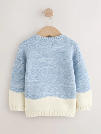 |Boy| Suéter De Natal Em Tricô Com Boneco De Neve Azul/Cru (3 meses a 7 anos)