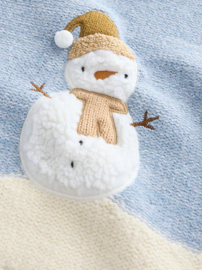|Boy| Suéter De Natal Em Tricô Com Boneco De Neve Azul/Cru (3 meses a 7 anos)