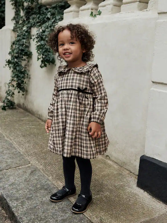 |Girl| Vestido De Gola Longa Com Estampa Xadrez Neutra (3 meses a 8 anos)