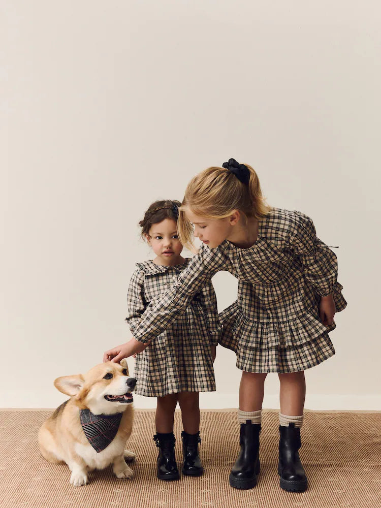 |Girl| Vestido De Gola Longa Com Estampa Xadrez Neutra (3 meses a 8 anos)