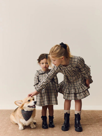 |Girl| Vestido De Gola Longa Com Estampa Xadrez Neutra (3 meses a 8 anos)