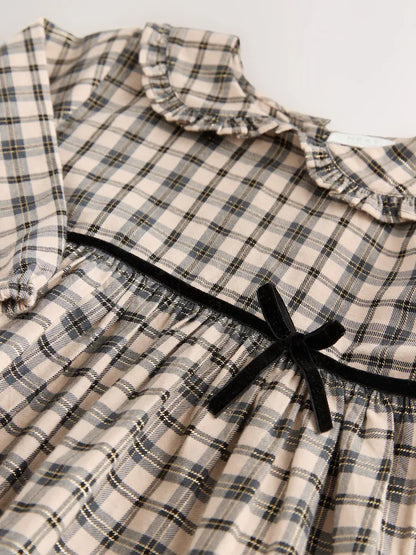 |Girl| Vestido De Gola Longa Com Estampa Xadrez Neutra (3 meses a 8 anos)