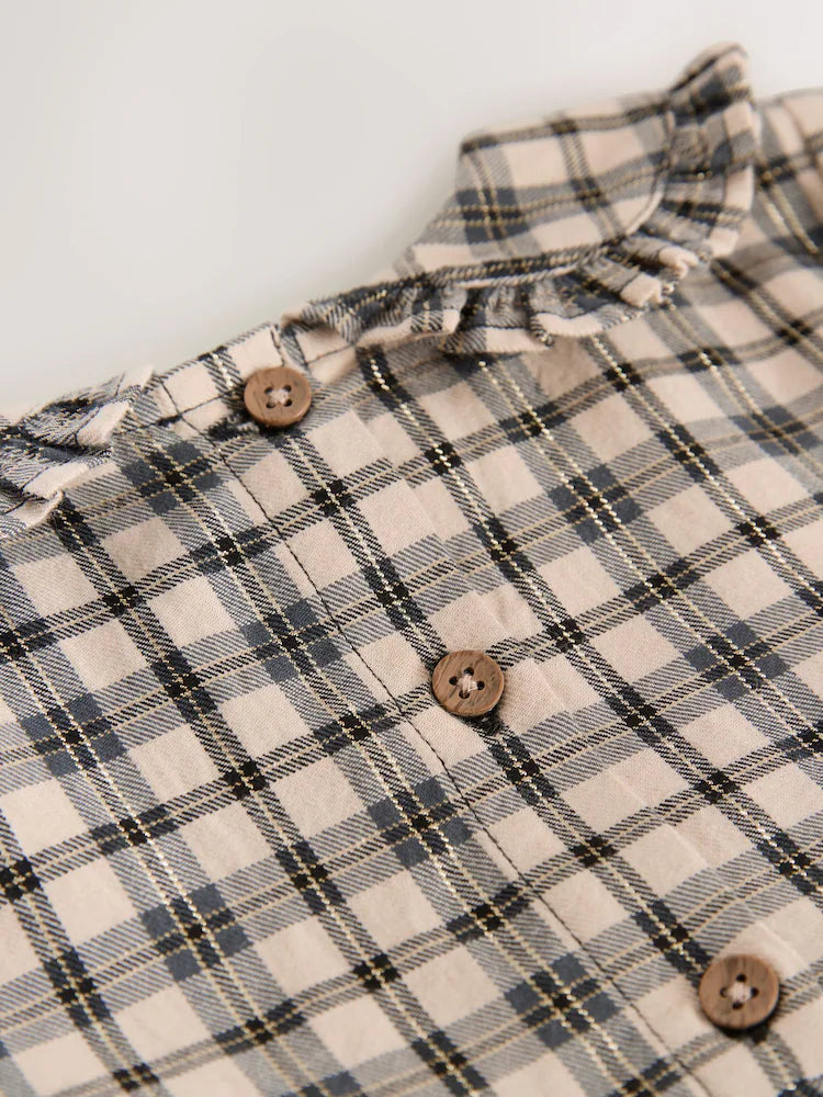 |Girl| Vestido De Gola Longa Com Estampa Xadrez Neutra (3 meses a 8 anos)