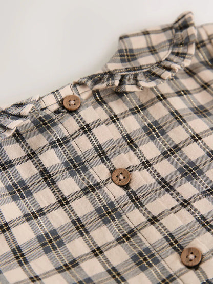 |Girl| Vestido De Gola Longa Com Estampa Xadrez Neutra (3 meses a 8 anos)