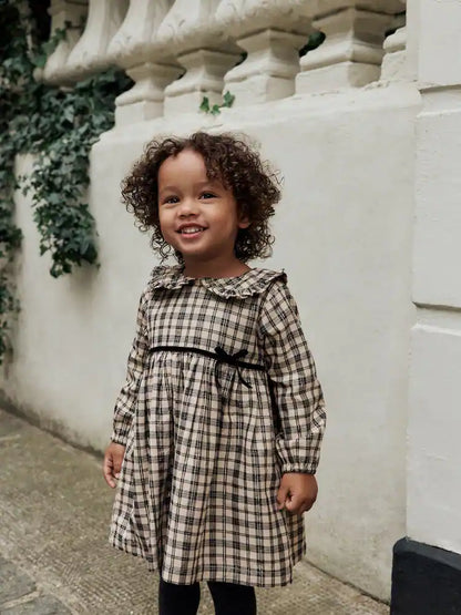 |Girl| Vestido De Gola Longa Com Estampa Xadrez Neutra (3 meses a 8 anos)