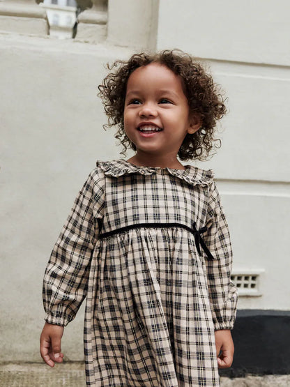 |Girl| Vestido De Gola Longa Com Estampa Xadrez Neutra (3 meses a 8 anos)