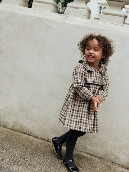 |Girl| Vestido De Gola Longa Com Estampa Xadrez Neutra (3 meses a 8 anos)