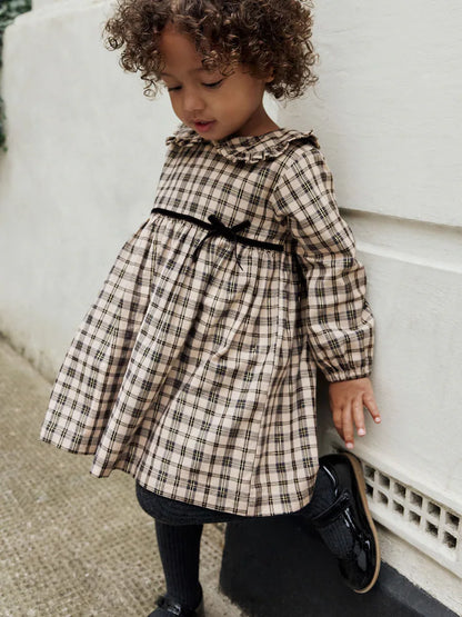 |Girl| Vestido De Gola Longa Com Estampa Xadrez Neutra (3 meses a 8 anos)