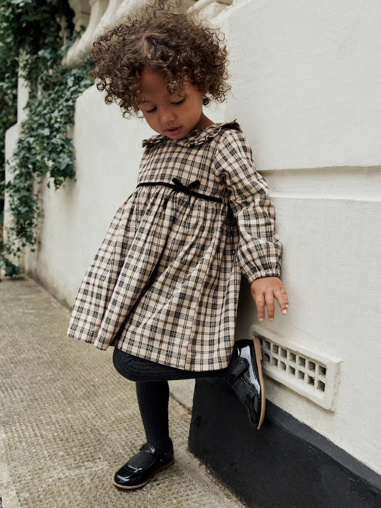 |Girl| Vestido De Gola Longa Com Estampa Xadrez Neutra (3 meses a 8 anos)