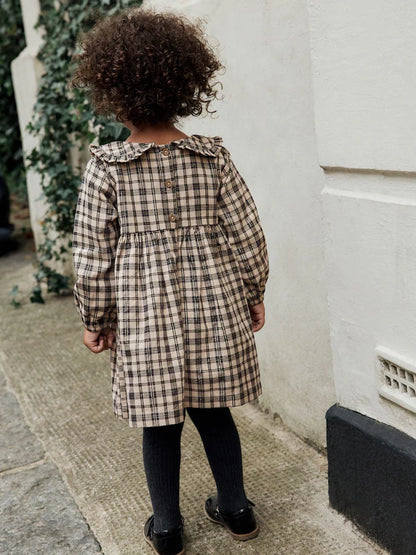 |Girl| Vestido De Gola Longa Com Estampa Xadrez Neutra (3 meses a 8 anos)