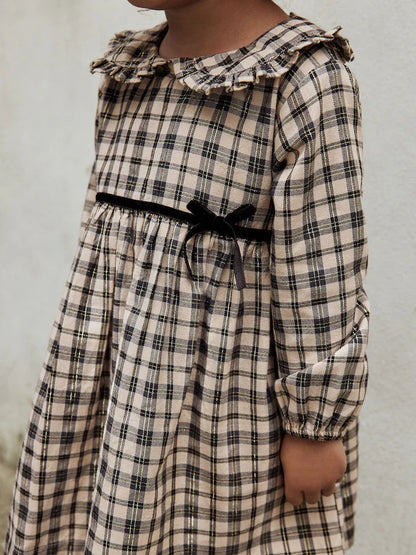 |Girl| Vestido De Gola Longa Com Estampa Xadrez Neutra (3 meses a 8 anos)