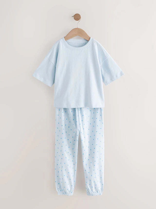 |BigGirl| Pacote Com 3 Pijamas Jogger Estampados Mini Rosa/Azul (3-16 anos)