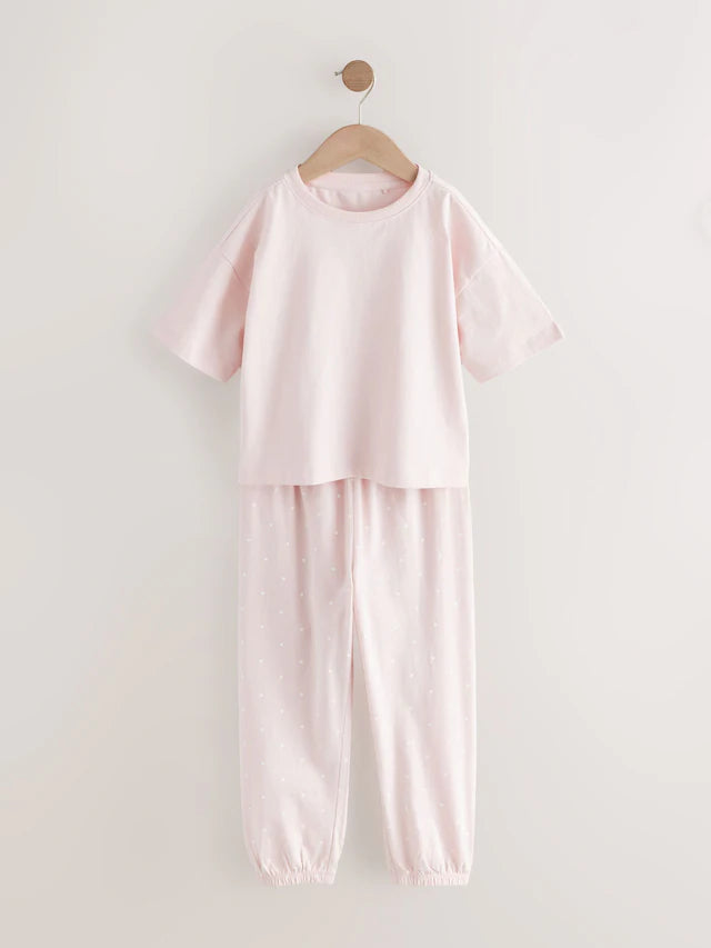 |BigGirl| Pacote Com 3 Pijamas Jogger Estampados Mini Rosa/Azul (3-16 anos)