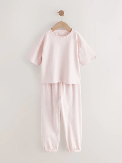 |BigGirl| Pacote Com 3 Pijamas Jogger Estampados Mini Rosa/Azul (3-16 anos)