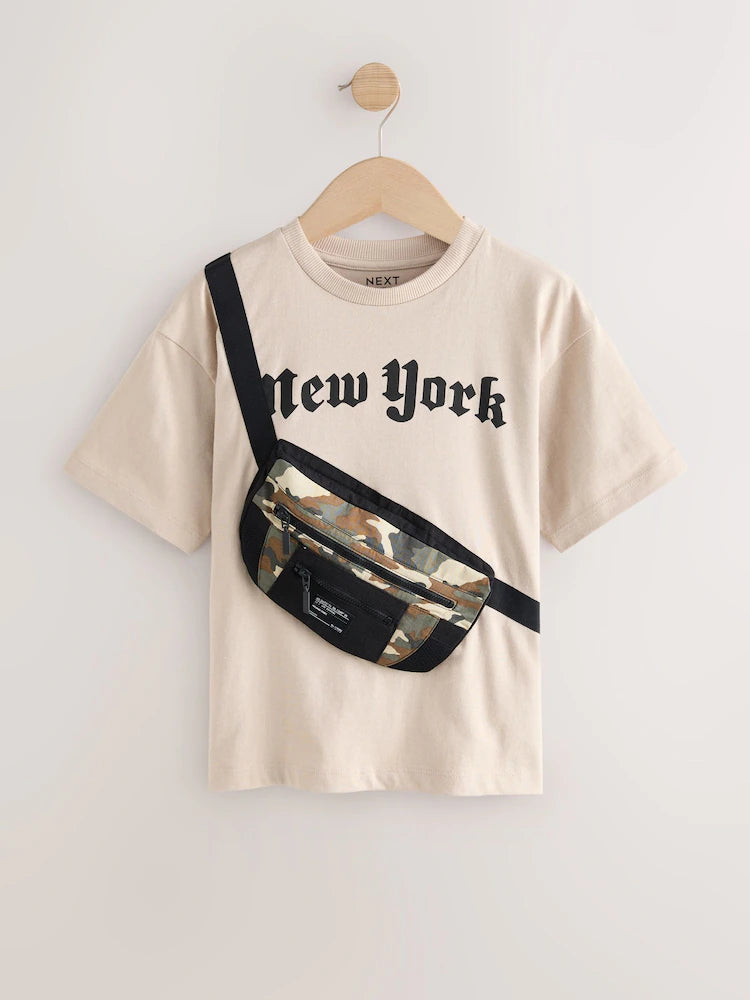 |BigBoy| Camiseta De Manga Curta Com Bolso De Bolsa e Pedra Camuflada (3-16 anos)