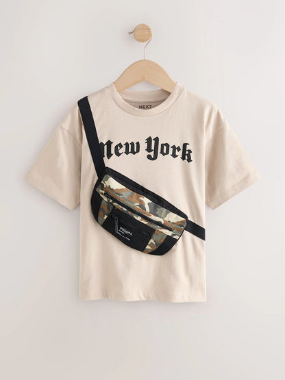 |BigBoy| Camiseta De Manga Curta Com Bolso De Bolsa e Pedra Camuflada (3-16 anos)