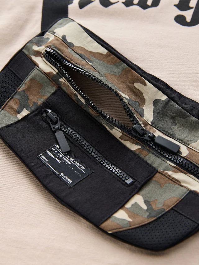 |BigBoy| Camiseta De Manga Curta Com Bolso De Bolsa e Pedra Camuflada (3-16 anos)