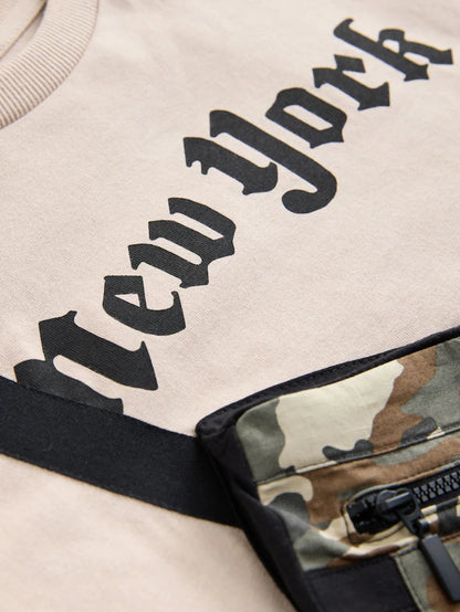 |BigBoy| Camiseta De Manga Curta Com Bolso De Bolsa e Pedra Camuflada (3-16 anos)