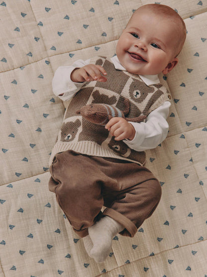 |BabyBoy| Conjunto De Bebê Com Colete, Camisa e Calça De Malha Neutral Bear (0 meses a 2 anos)