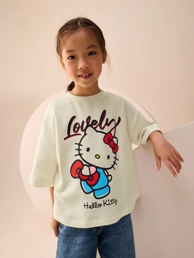 |BigGirl| Camiseta Branca Hello Kitty Com Estampa Aconchegante (3-16 anos)