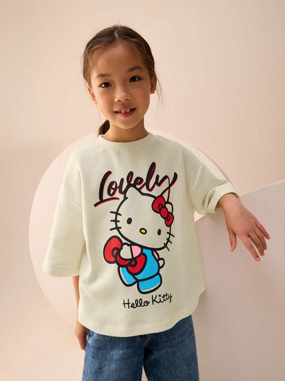 |BigGirl| Camiseta Branca Hello Kitty Com Estampa Aconchegante (3-16 anos)