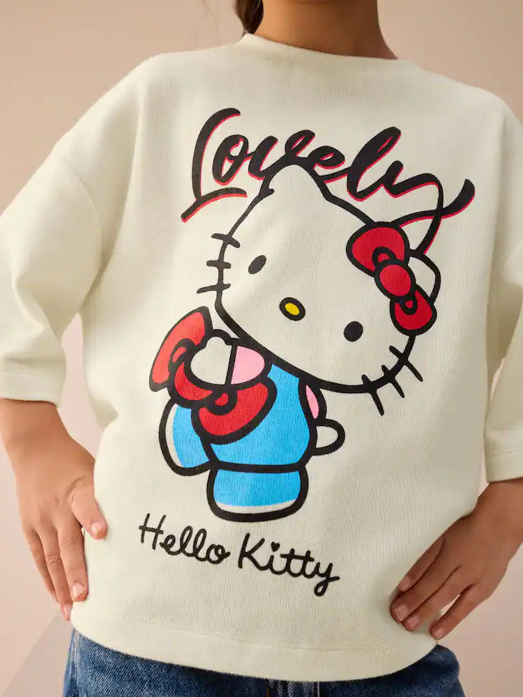 |BigGirl| Camiseta Branca Hello Kitty Com Estampa Aconchegante (3-16 anos)