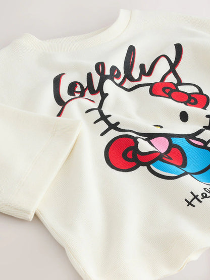 |BigGirl| Camiseta Branca Hello Kitty Com Estampa Aconchegante (3-16 anos)