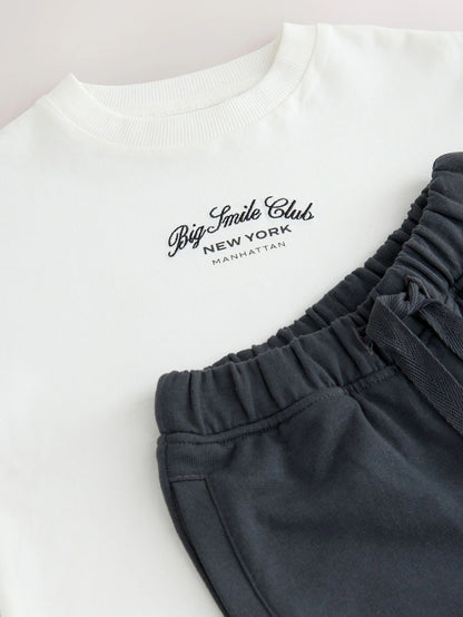 |Girl| Conjunto De Camiseta De Manga Curta Branca/Preta e Calça Jogger Utilitária (3 meses a 7 anos)