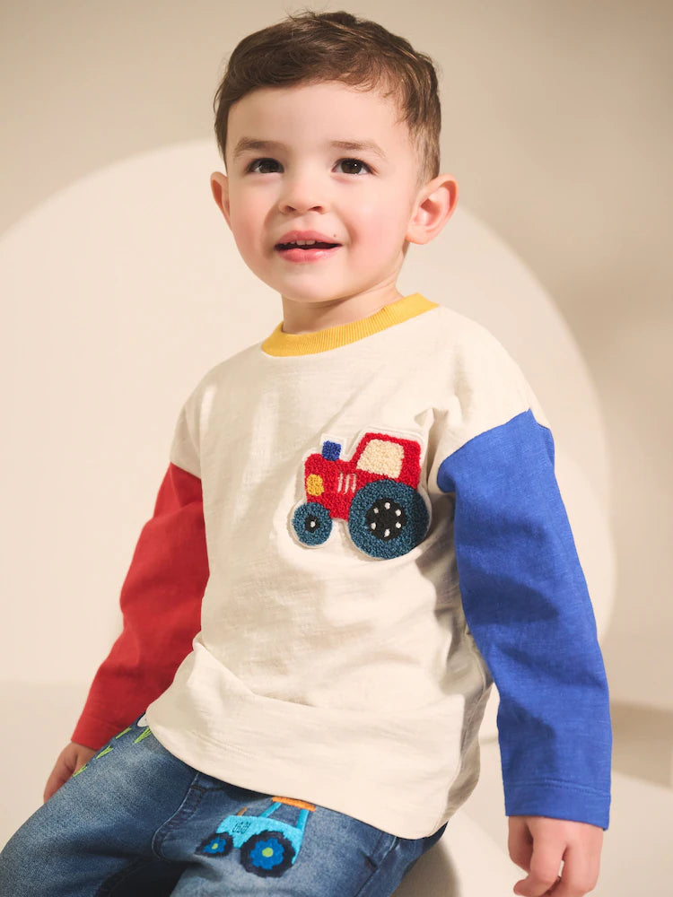 |Boy| Camiseta De Manga Comprida Com Apliques De Trator Multibrilhante e Colorido (3 meses a 7 anos)