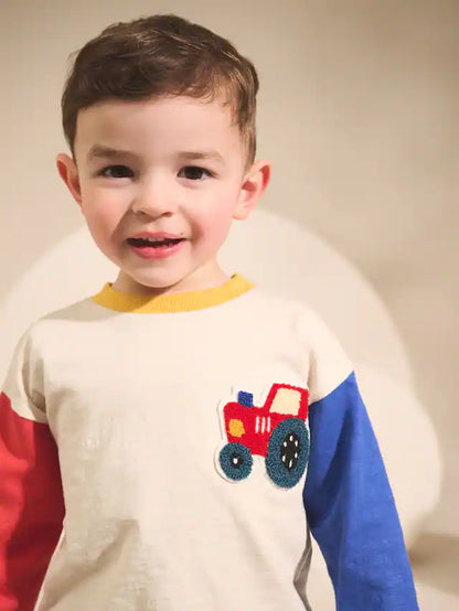 |Boy| Camiseta De Manga Comprida Com Apliques De Trator Multibrilhante e Colorido (3 meses a 7 anos)