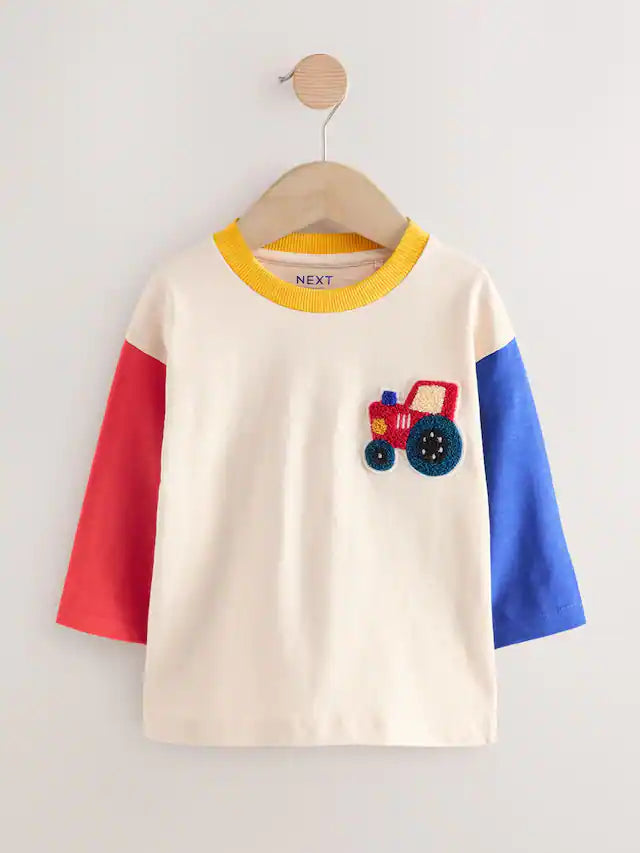 |Boy| Camiseta De Manga Comprida Com Apliques De Trator Multibrilhante e Colorido (3 meses a 7 anos)