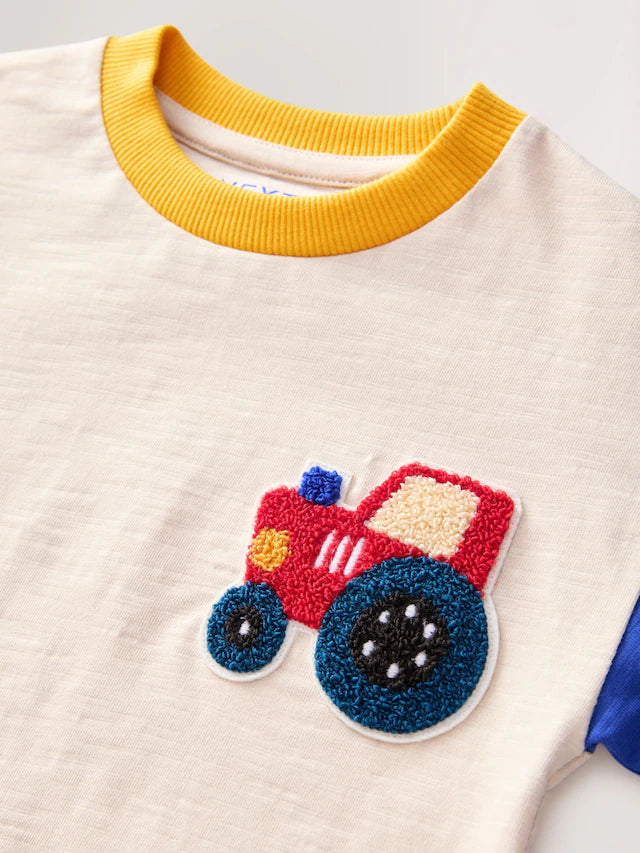 |Boy| Camiseta De Manga Comprida Com Apliques De Trator Multibrilhante e Colorido (3 meses a 7 anos)