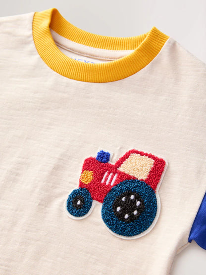 |Boy| Camiseta De Manga Comprida Com Apliques De Trator Multibrilhante e Colorido (3 meses a 7 anos)