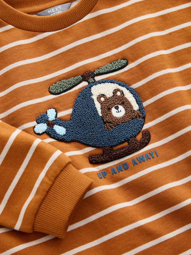 |Boy| Moletom De Malha Com Gola Redonda e Aplique De Urso Em Bege e Marrom (3 meses a 7 anos)