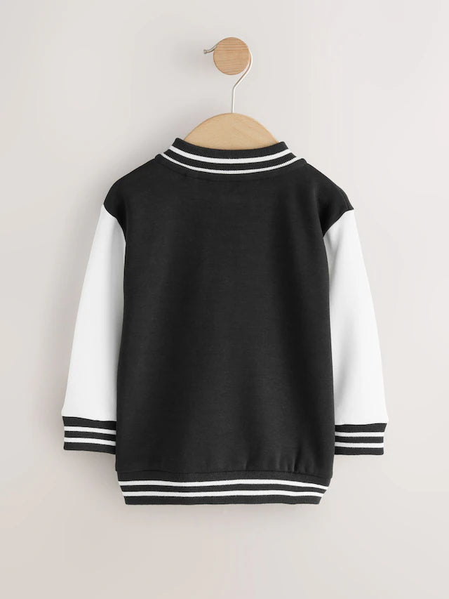 |Boy| Jaqueta Bomber De Jersey Preta/Cru (3 meses a 7 anos)