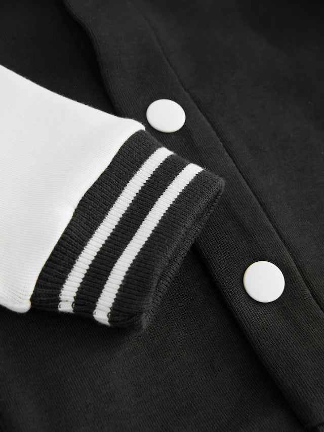 |Boy| Jaqueta Bomber De Jersey Preta/Cru (3 meses a 7 anos)