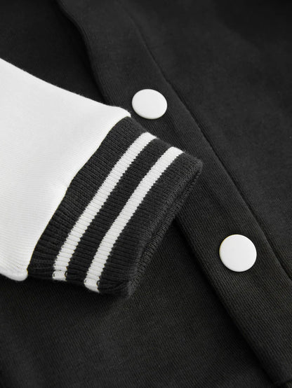 |Boy| Jaqueta Bomber De Jersey Preta/Cru (3 meses a 7 anos)