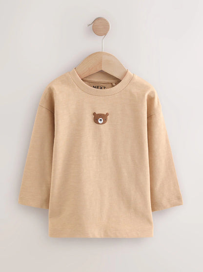 |Boy| Camiseta De Manga Comprida Semi Lisa Com Estampa De Urso Marrom Bege (3 meses a 7 anos)