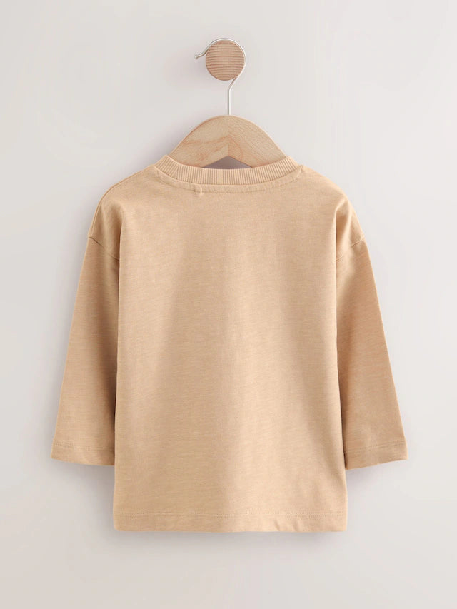 |Boy| Camiseta De Manga Comprida Semi Lisa Com Estampa De Urso Marrom Bege (3 meses a 7 anos)