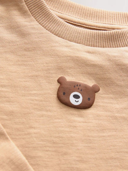 |Boy| Camiseta De Manga Comprida Semi Lisa Com Estampa De Urso Marrom Bege (3 meses a 7 anos)