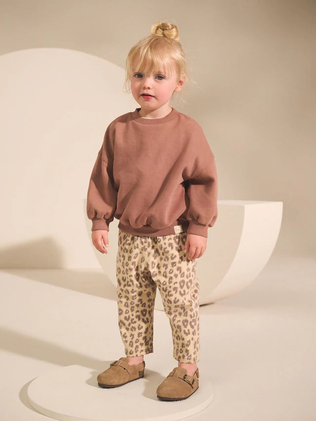 |Girl| Calça Jeans Mom Com Estampa De Leopardo (3 meses a 7 anos)