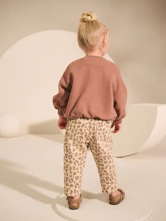 |Girl| Calça Jeans Mom Com Estampa De Leopardo (3 meses a 7 anos)