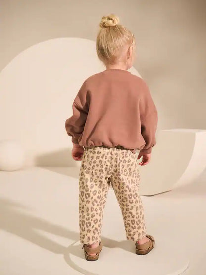 |Girl| Calça Jeans Mom Com Estampa De Leopardo (3 meses a 7 anos)