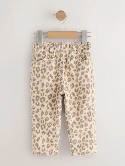 |Girl| Calça Jeans Mom Com Estampa De Leopardo (3 meses a 7 anos)