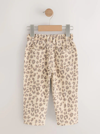 |Girl| Calça Jeans Mom Com Estampa De Leopardo (3 meses a 7 anos)
