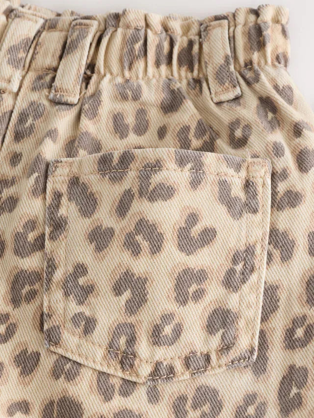 |Girl| Calça Jeans Mom Com Estampa De Leopardo (3 meses a 7 anos)